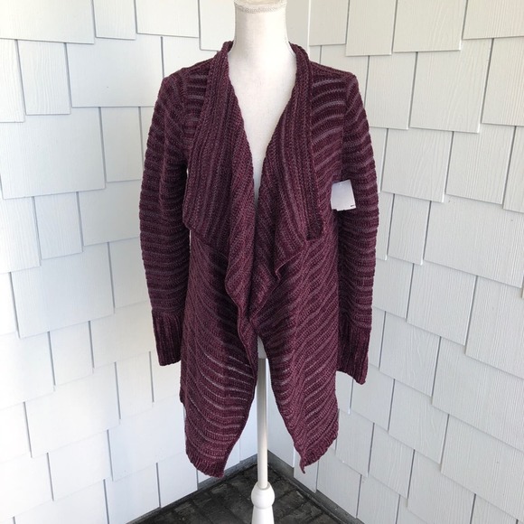 Susina Women's Purple Chenille Rib Knit Shawl Collar Open Front Cardigan sz SP - Picture 2 of 5